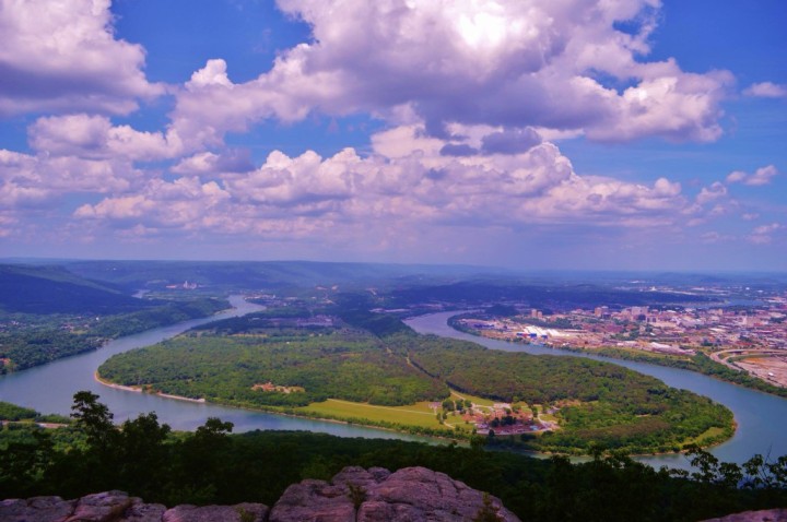 Moccasin Bend in the Tennessee River as seen from Lookout Mountain. 