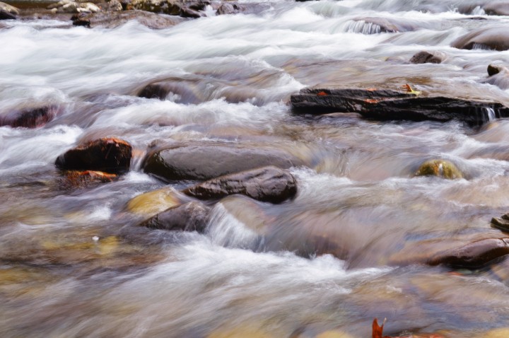 Water moving over stones in the Little River in Blount County, Tennessee.